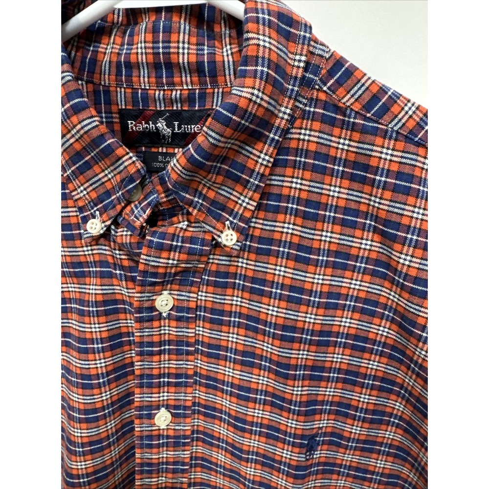 Ralph Lauren Blake Shirt Button Up Long Sleeve Men's Large Plaid Orange Blue EUC